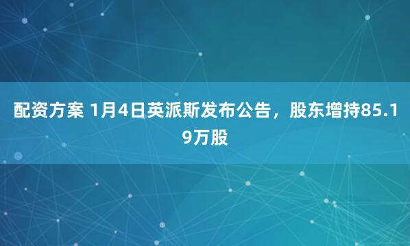 配资方案 1月4日英派斯发布公告，股东增持85.19万股